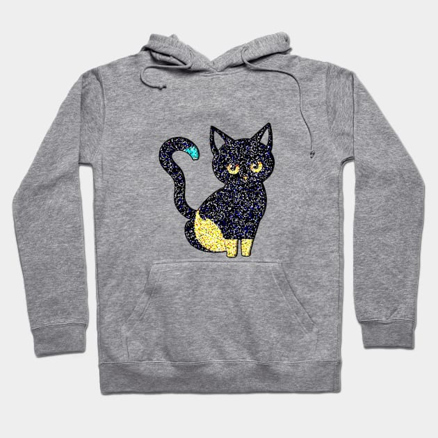 Blue, white Crystal cute Black Cat Hoodie by Artistic Design